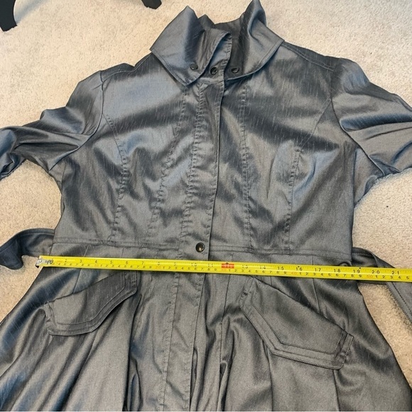 SAMUEL Dong Gray Belted Full Zip Water Resistant Bubble Trench Coat Sz L - Picture 13 of 16